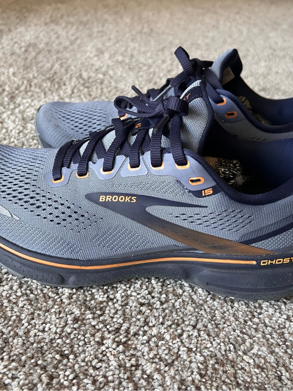 Brooks Men's Ghost 15 Running Shoes - Blue with Orange Trim